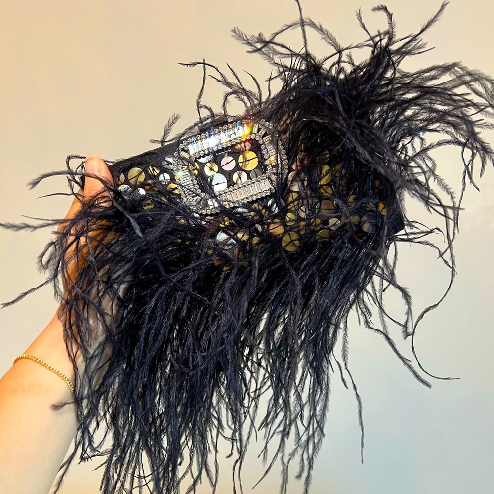 Roger Vivier ostrich sequin clutch with Belle Vivier buckle